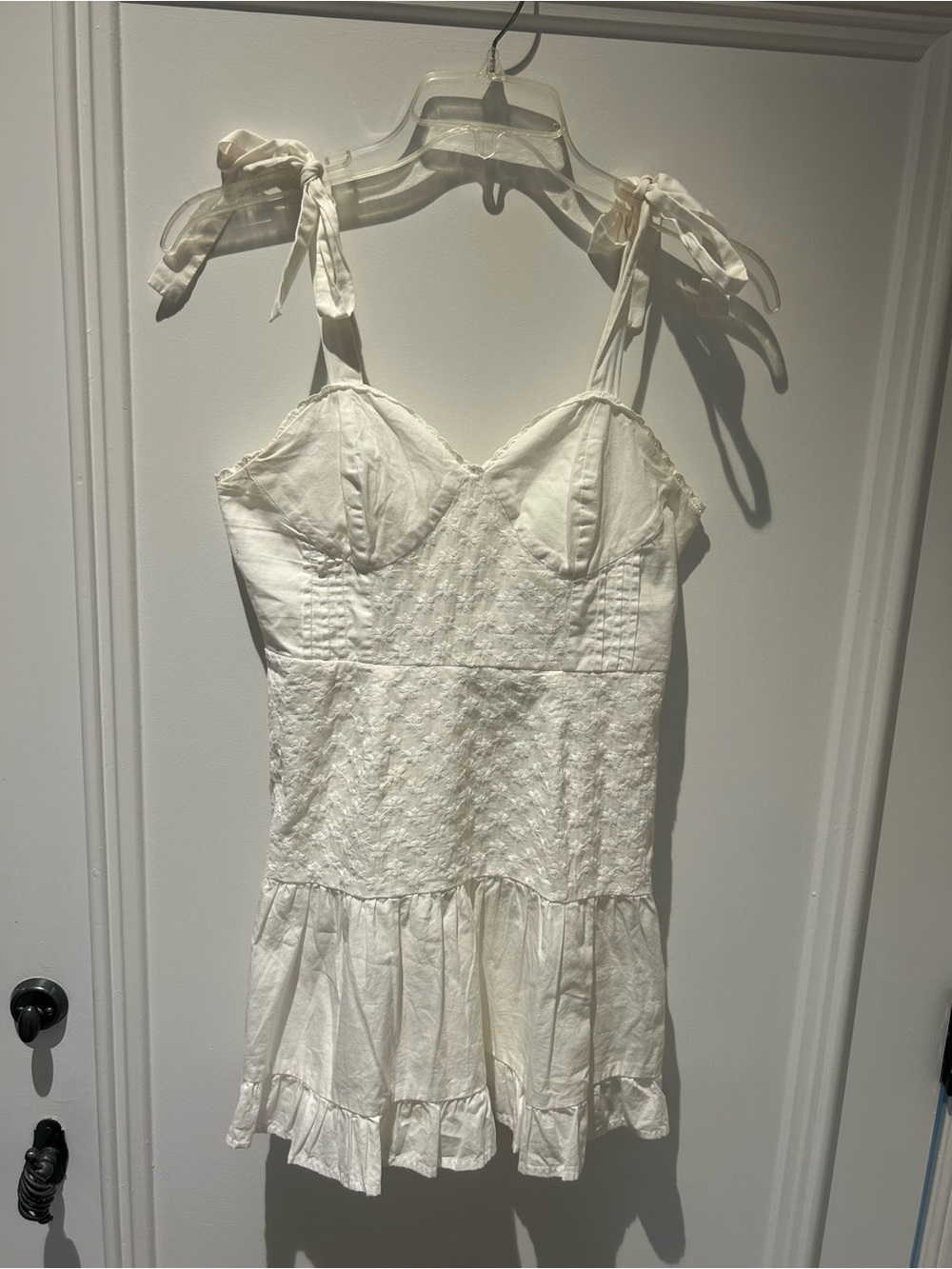 wild fable White Tie-Shoulder Lace-Texture Mini Dress